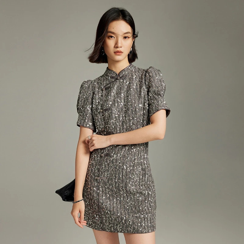 【粉丝专享】MOFAN摩凡冬新款银灰连衣裙MBL482131