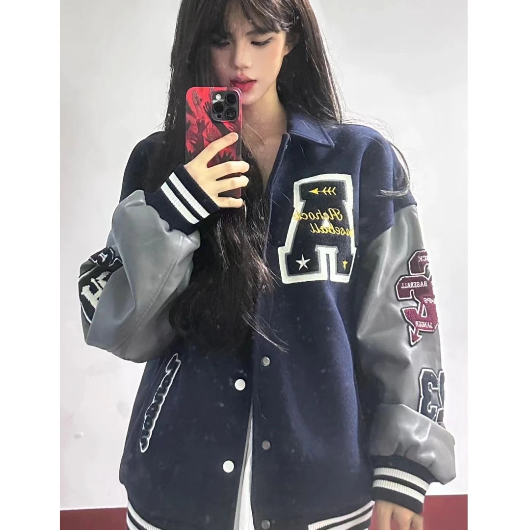 2025时尚新款国潮美式复古风男女春秋潮牌高街嘻哈风刺绣棒球服夹