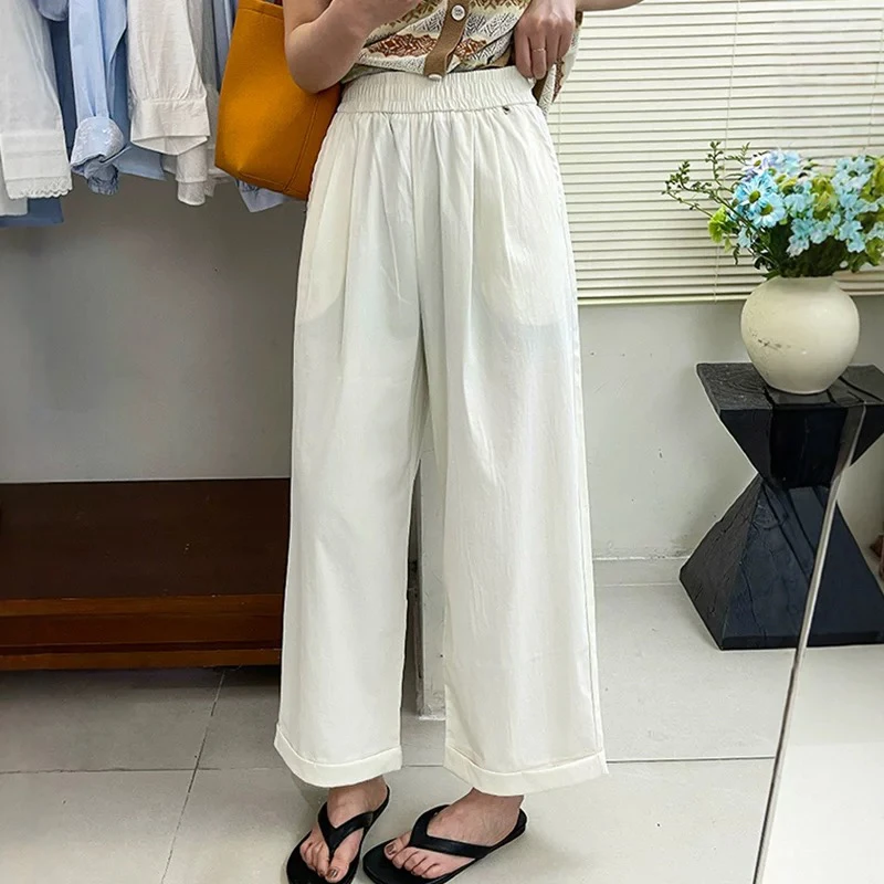 夏季薄款贝壳扣百搭直筒裤阔腿裤垂感宽松九分休闲裤