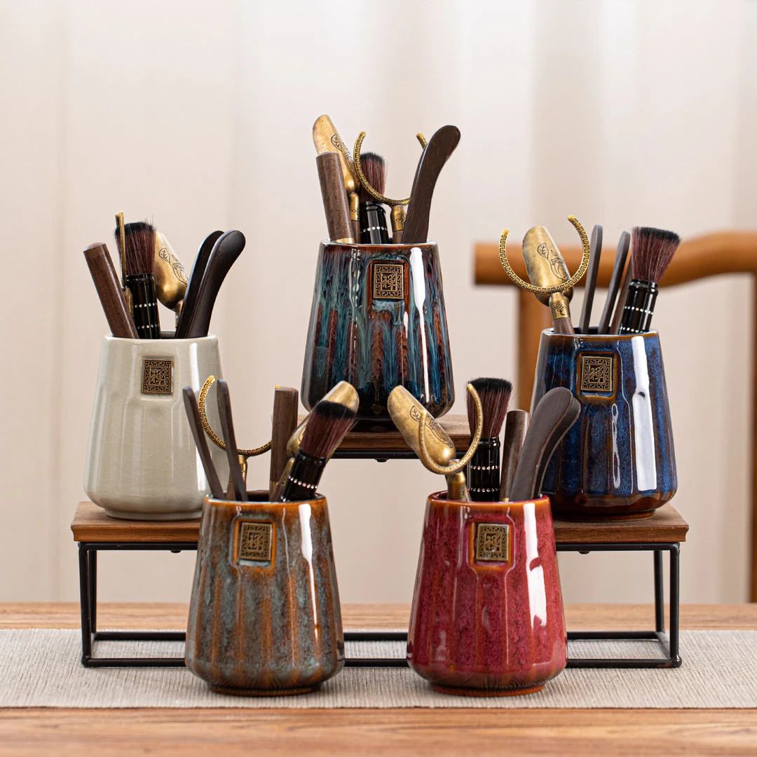 陶瓷茶道六君子组合家用茶刀茶针夹套装茶桌台摆件功夫茶具零配件