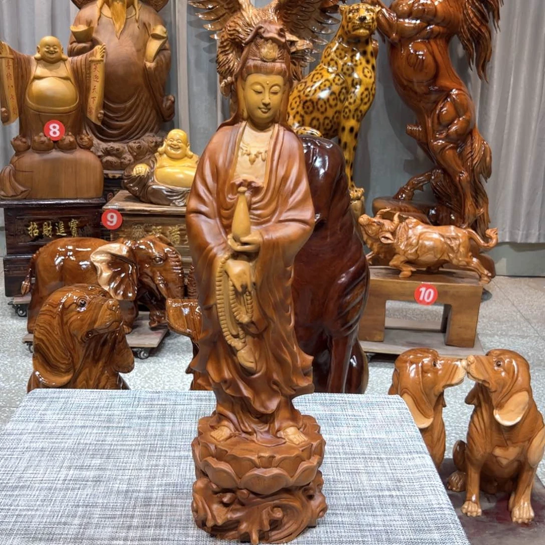 合***志香樟木实木根雕摆件观音