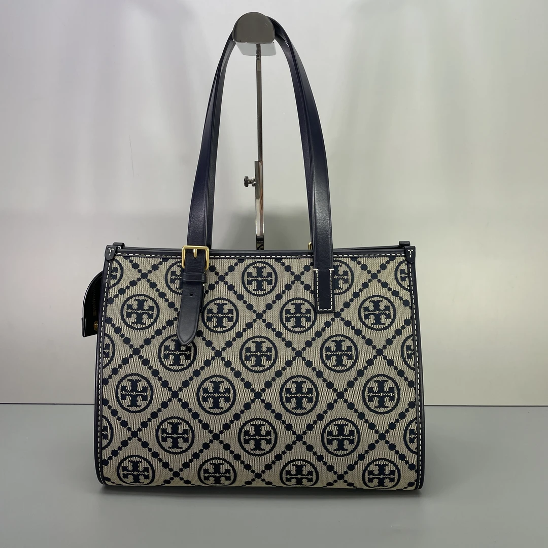 95新 TORY BURCH/汤丽柏琦 蓝色织物小号托特包32*25*13cmM062410