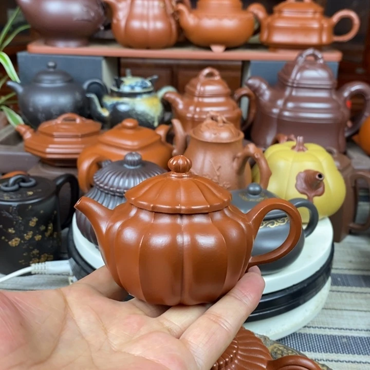 茶壶紫砂瓜菱120cc原矿赵庄朱泥特价