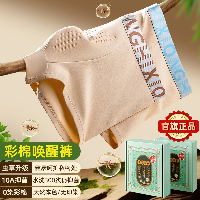 美怡典【虫草养护】10A健康彩棉无染色抗菌男士内裤加肥加大四角裤