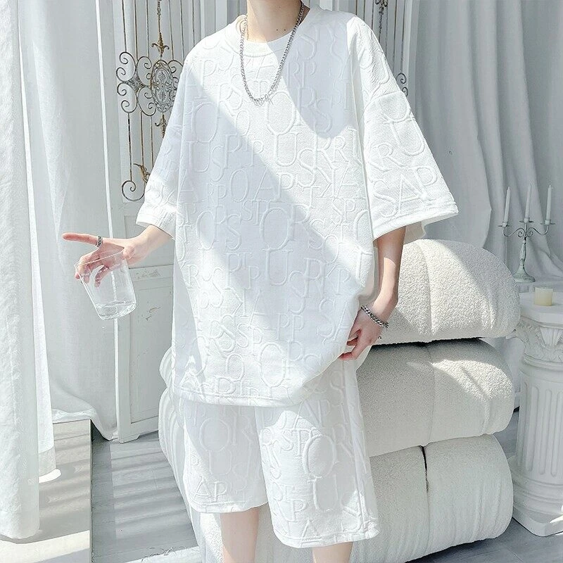 酷帅穿搭高级感休闲运动套装男夏季天潮牌大码帅气短袖短裤一整套