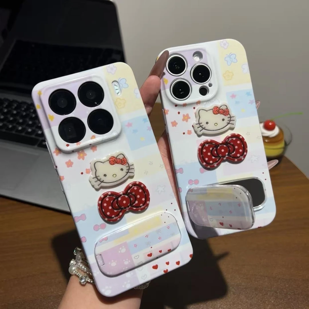 花朵蝴蝶结kt猫支架适用苹果17菲林手机壳新款华为vivo小米15OPPO