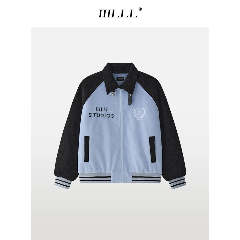 IIILLL童锦程外套男女冬季钉珠刺绣翻领撞色夹棉棒球服学院风夹克
