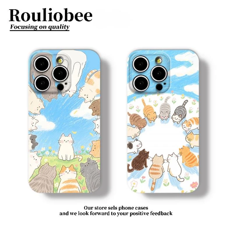 夕与空满屏围圈小猫咪适用苹果16promax手机壳华为vivo小米15oppo