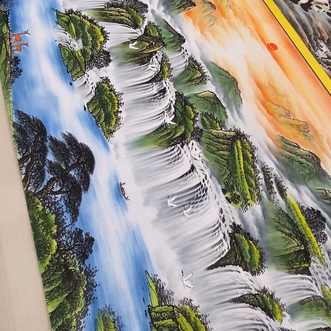 用***2国画富水长流+2副牡丹