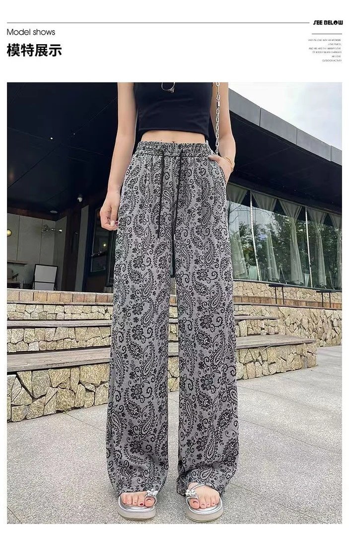 印花防蚊裤阔腿裤垂感潮流高腰休闲裤直筒裤时尚夏季