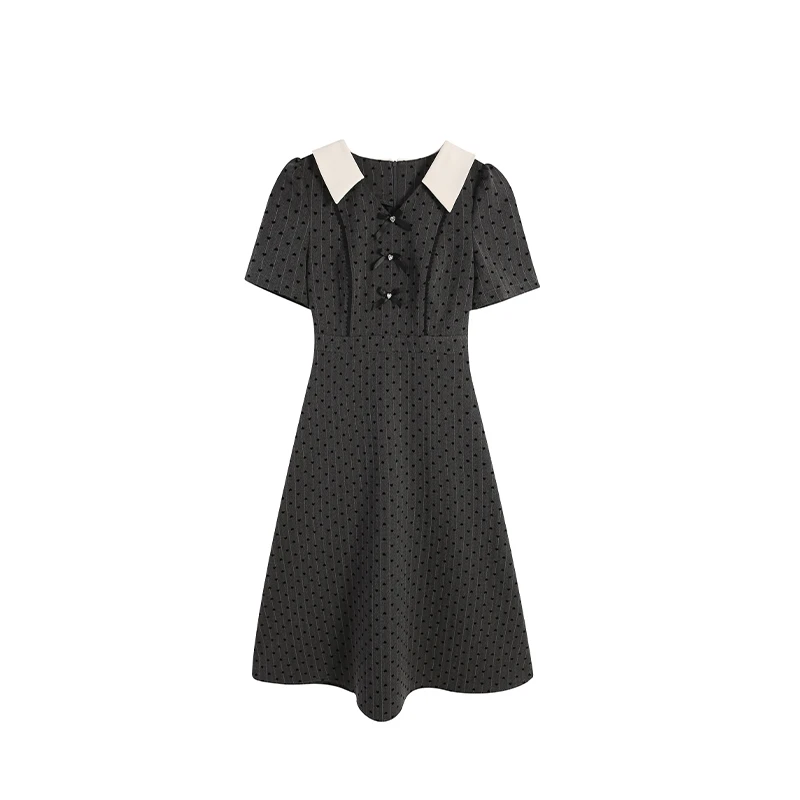 收腰黑色气质赫本风法式小香风连衣裙修身显瘦小黑裙裙子ZL108285