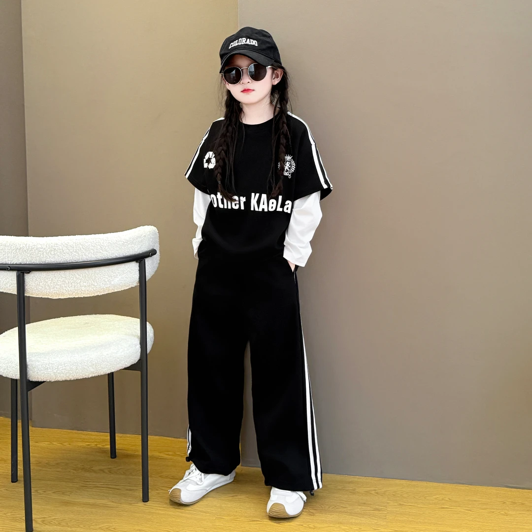 女童2025新款中大童韩版洋气春秋季时尚休闲假两件卫衣修身裤套装