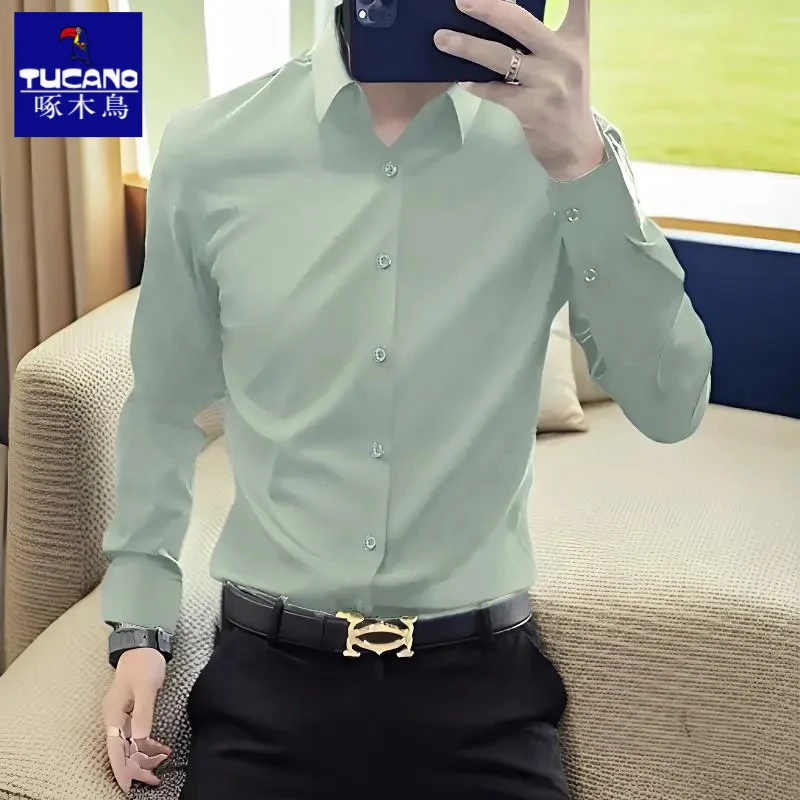 啄木鸟【天然竹纤维】男士免烫衬衣正装职业装办公室白领长袖工作服