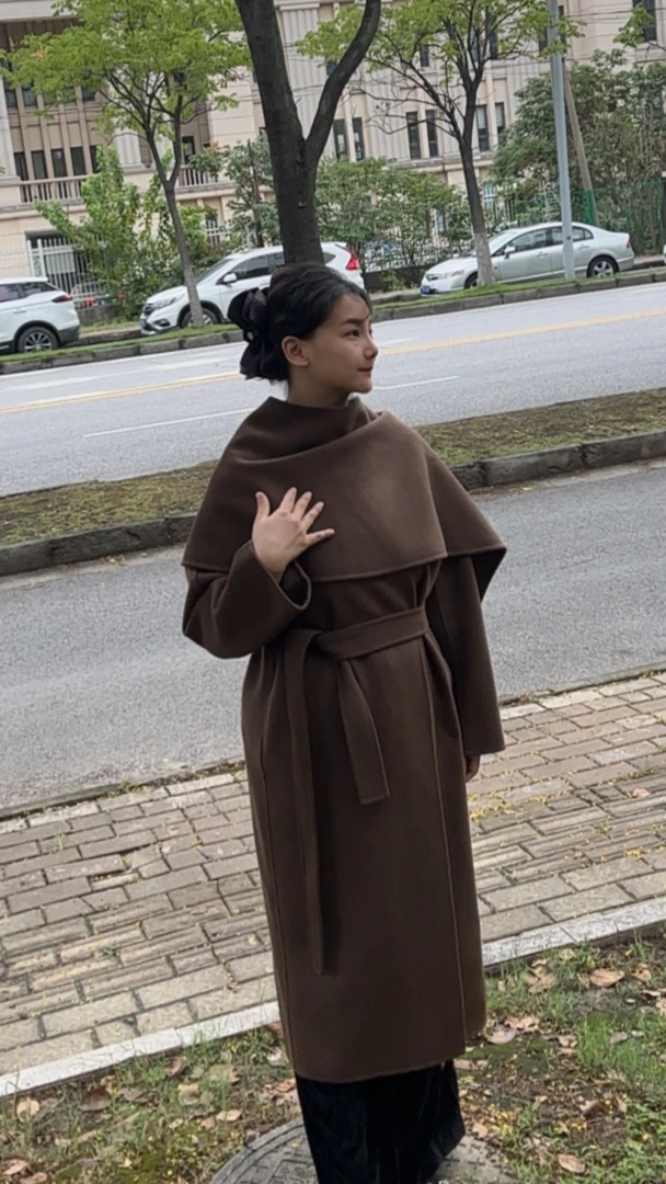 韩版女毛呢外套长款常规款双面呢杂志风大围巾常规