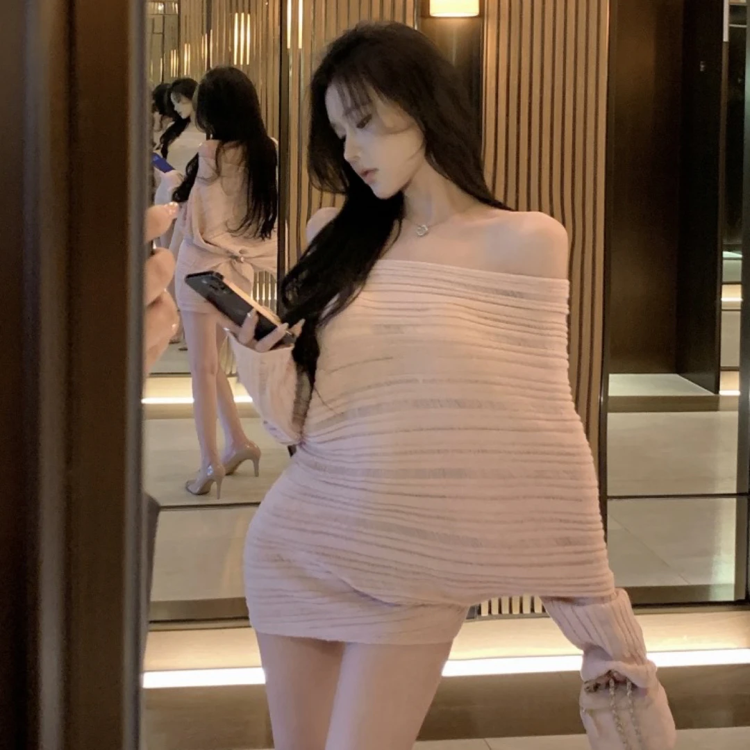 泡菜鱼➕秋冬韩系慵懒风针织毛衣纯欲美拉德连衣裙套装