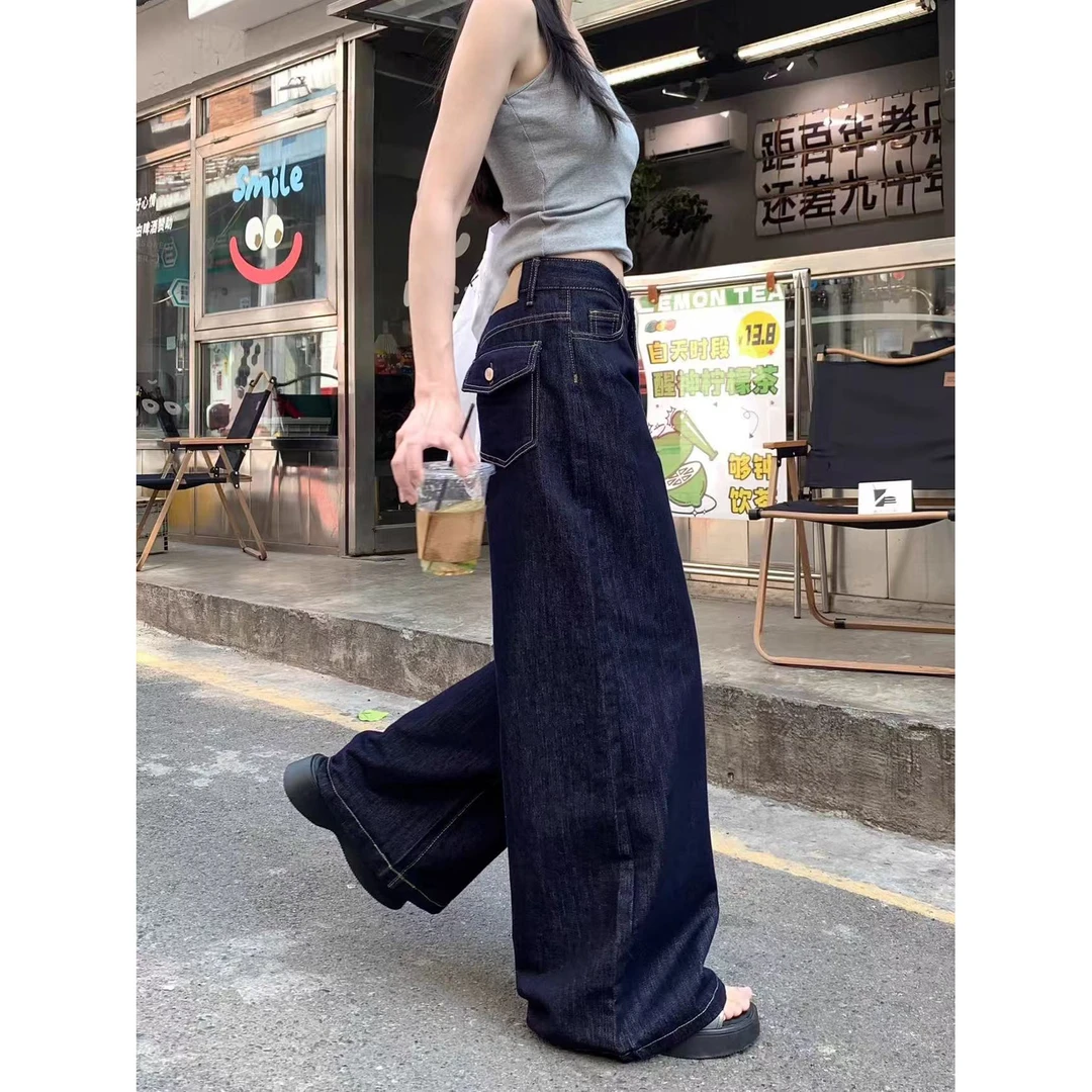 大码女装阔腿裤高腰宽松夏季工装风秋季显瘦大码垂感牛仔裤