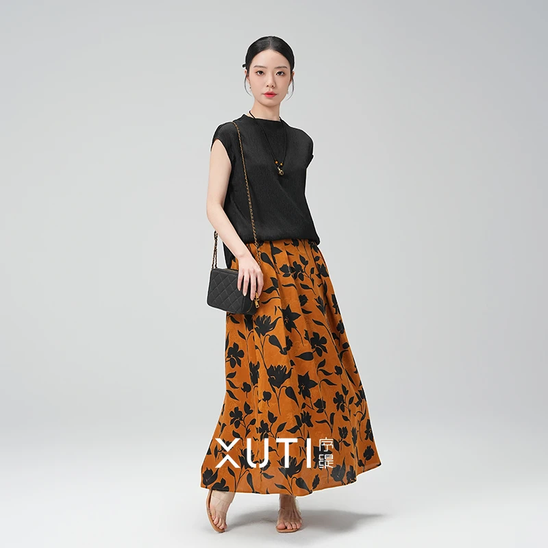 序缇『揽翠微』新款春夏复古国风女装桑蚕丝半身裙H127-9708