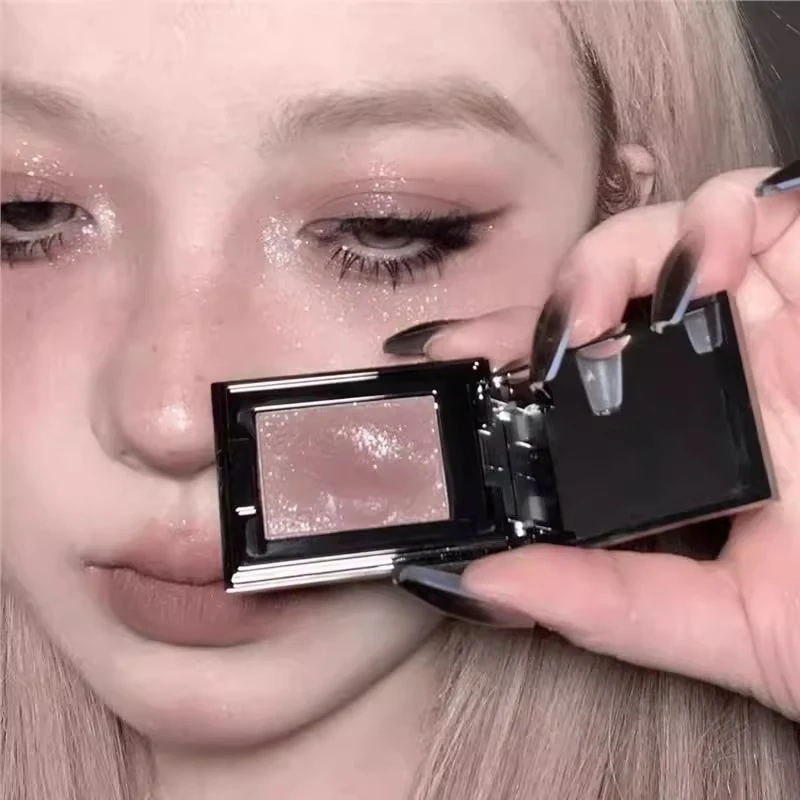 亚裔蛇女!灰粉眼影水晶粉单色爆闪珠光多用膏底色眼影消肿烟熏