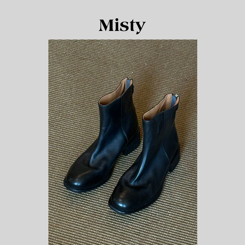 Misty雾屿女鞋|34-40码3cm|2025爆款油蜡面马皮百搭粗跟时装靴