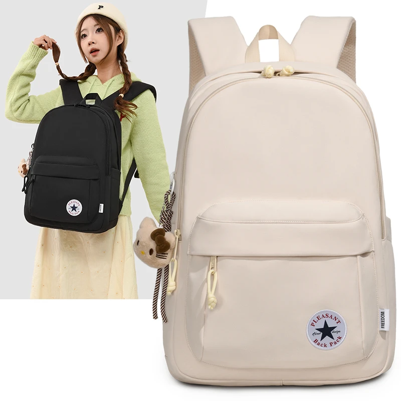 简约百搭高年级学生书包初中高中大学生休闲旅行包学院风双肩包女