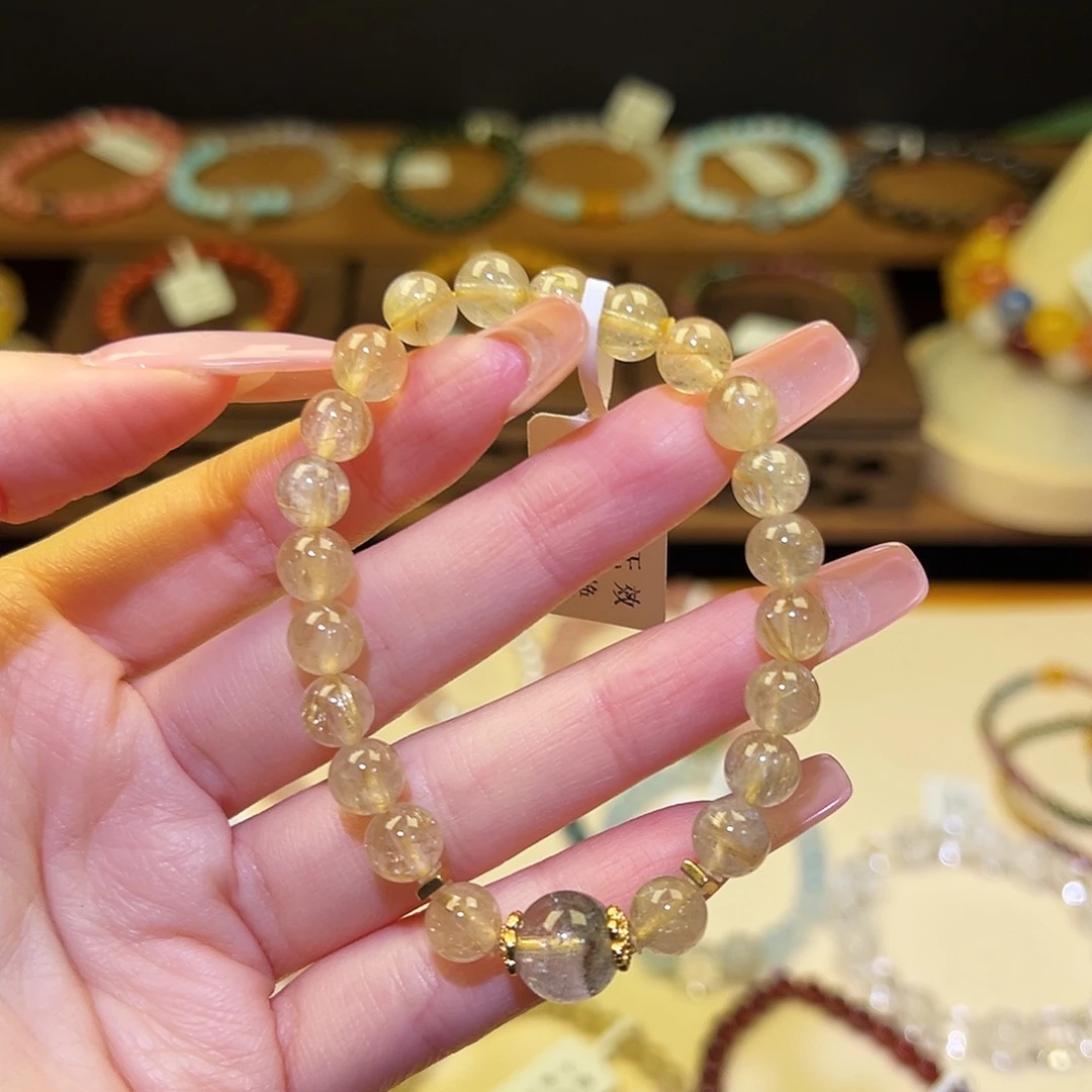 手串水晶银S925镀金镶嵌金发1020