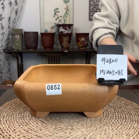 紫砂花盆柴烧大切角0852