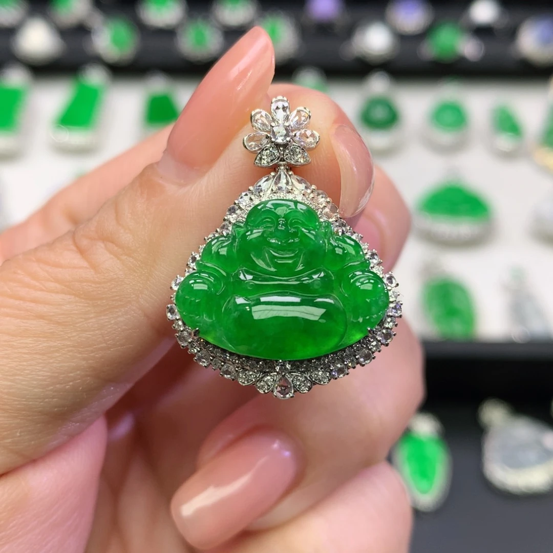 翡翠18K金镶嵌吊坠(不含链)J**y