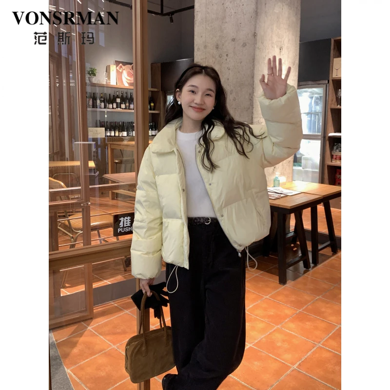 VONSRMAN韩系少女感翻领羽绒服女2025冬季新款减龄蓬松保暖外套潮
