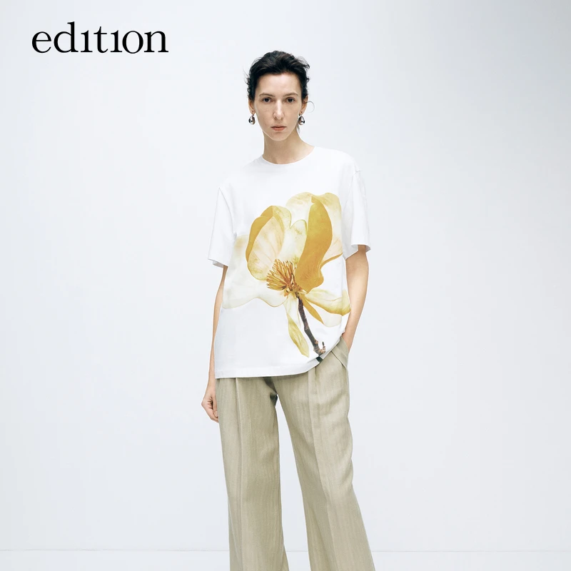 【商场同款】edition春新款白玉兰印花短袖T恤#EBD1TEEK03