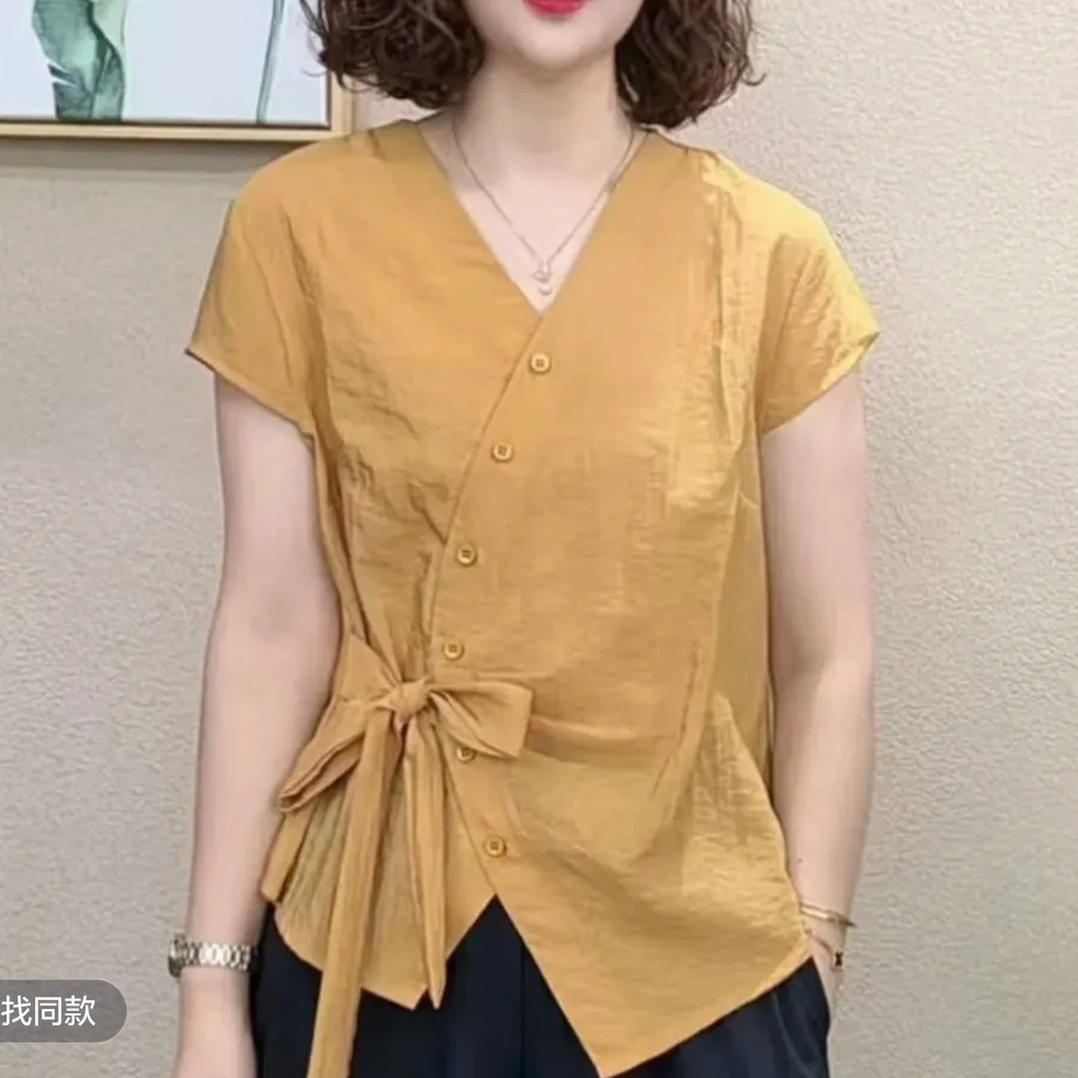 夏季新款时尚洋气百搭减龄显瘦女短袖气质T恤上衣#568028
