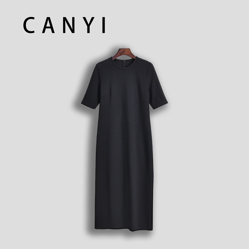 【璨衣】进口高弹面料 简约优雅清冷感 圆领短袖连衣裙25029