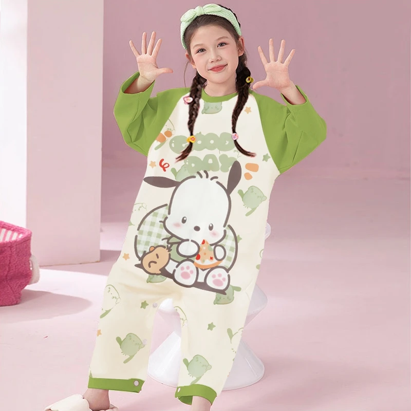 帕恰狗儿童纯棉薄款透气家居服春秋季女童卡通长袖中大童连体睡衣