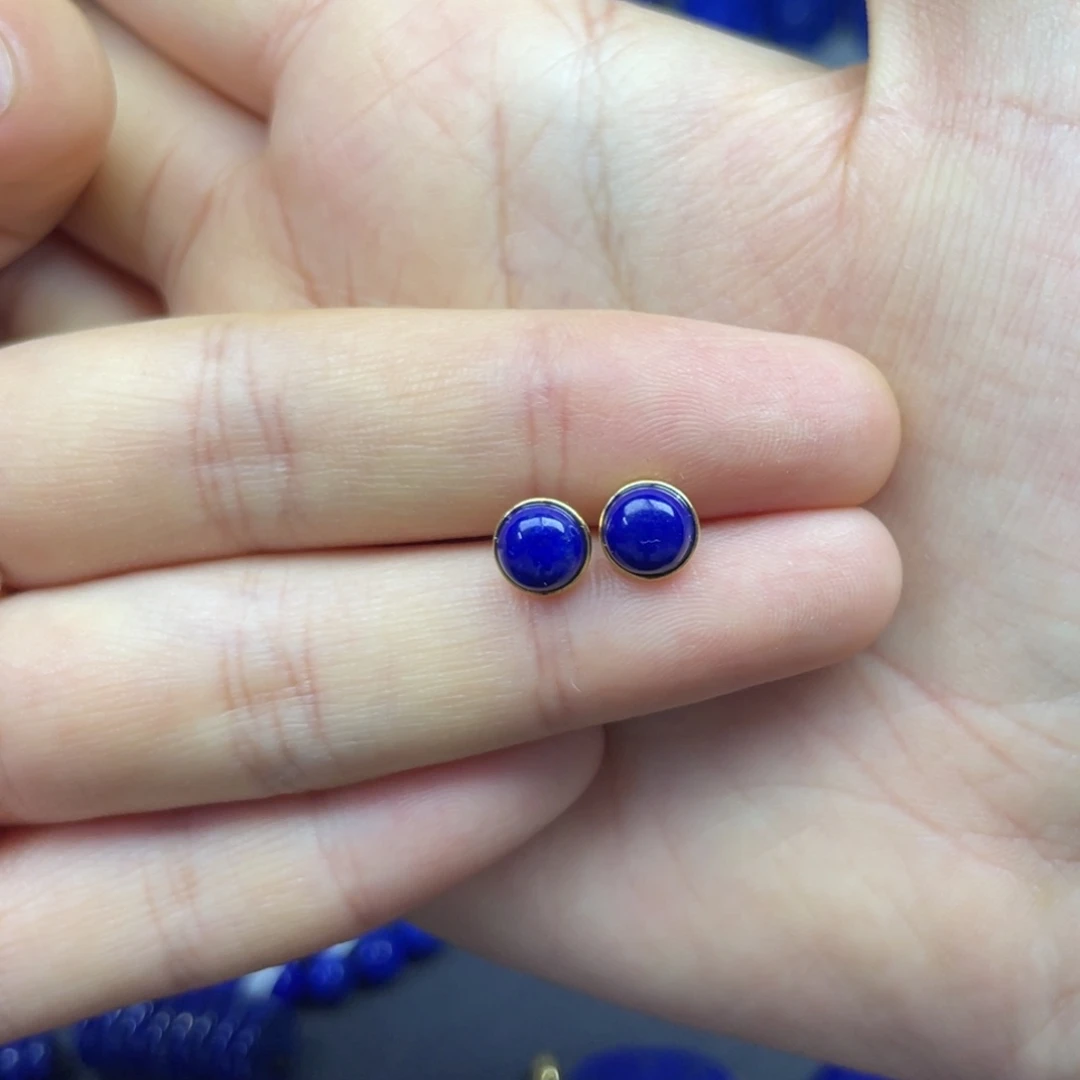 天***顺青金石银S925镶嵌耳钉