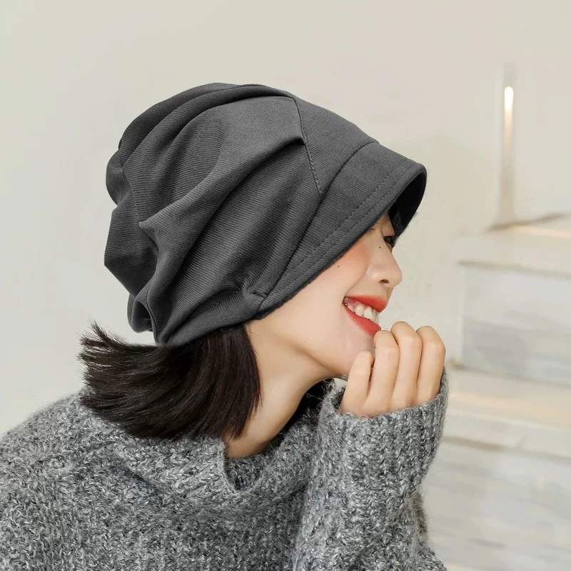 修饰脸型~宽松~秋冬季新款韩版带沿堆堆帽显脸小冷帽贝雷帽子男女