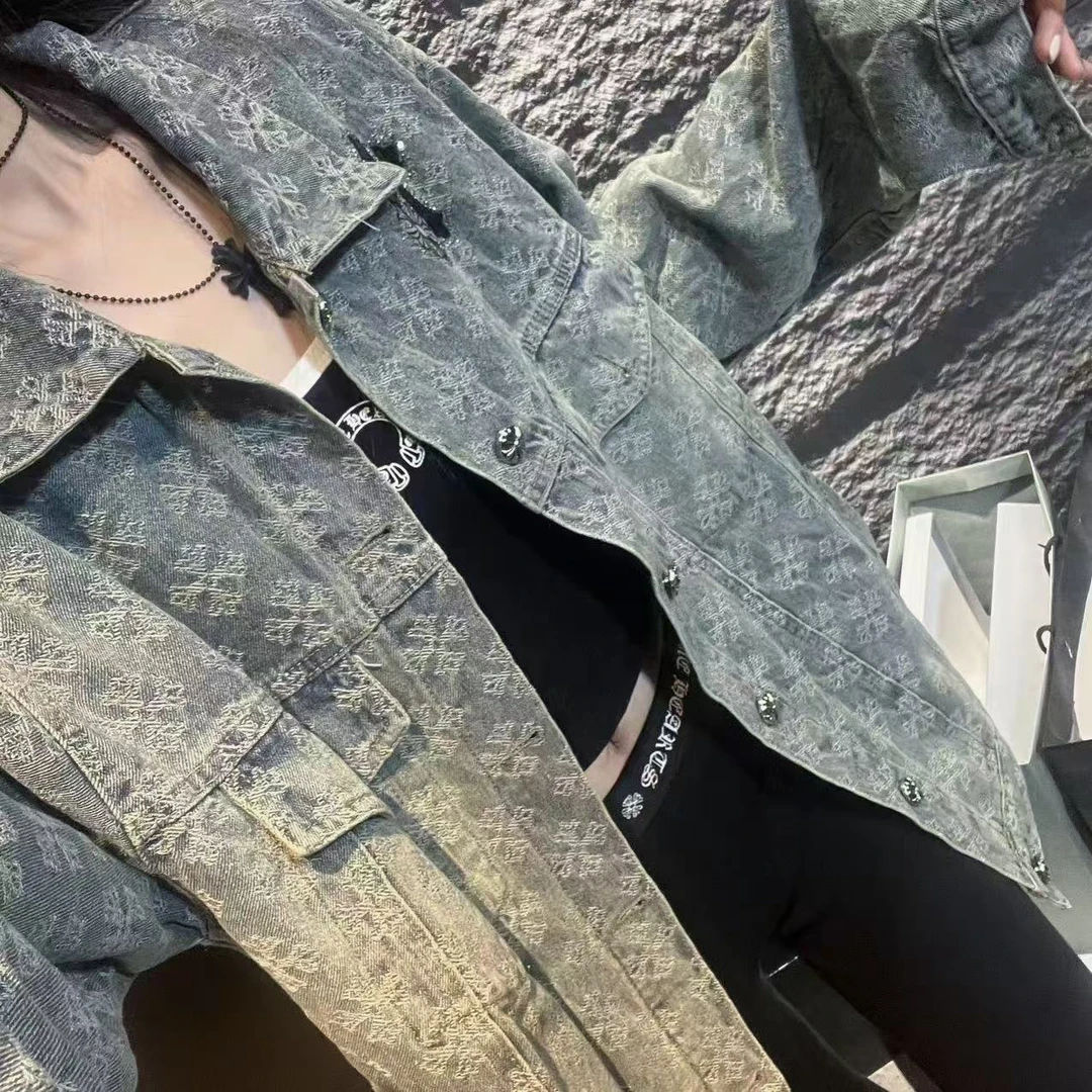 【杨娇娇COCO】2025春季新款梵文提花牛仔外套男女同款