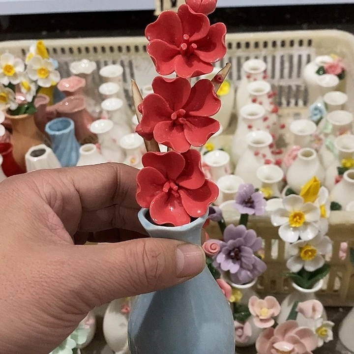 瓷片纯手工陶瓷花摆件瑕