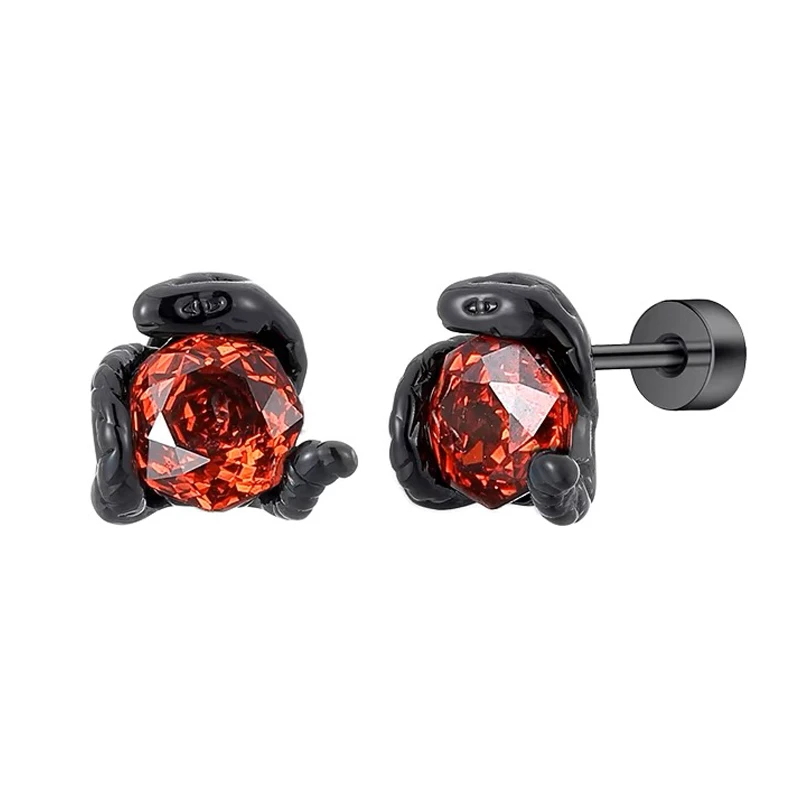 钛钢耳饰 镶钻蛇年美杜莎之瞳耳钉男女嘻哈锆石超闪暗黑养耳耳饰