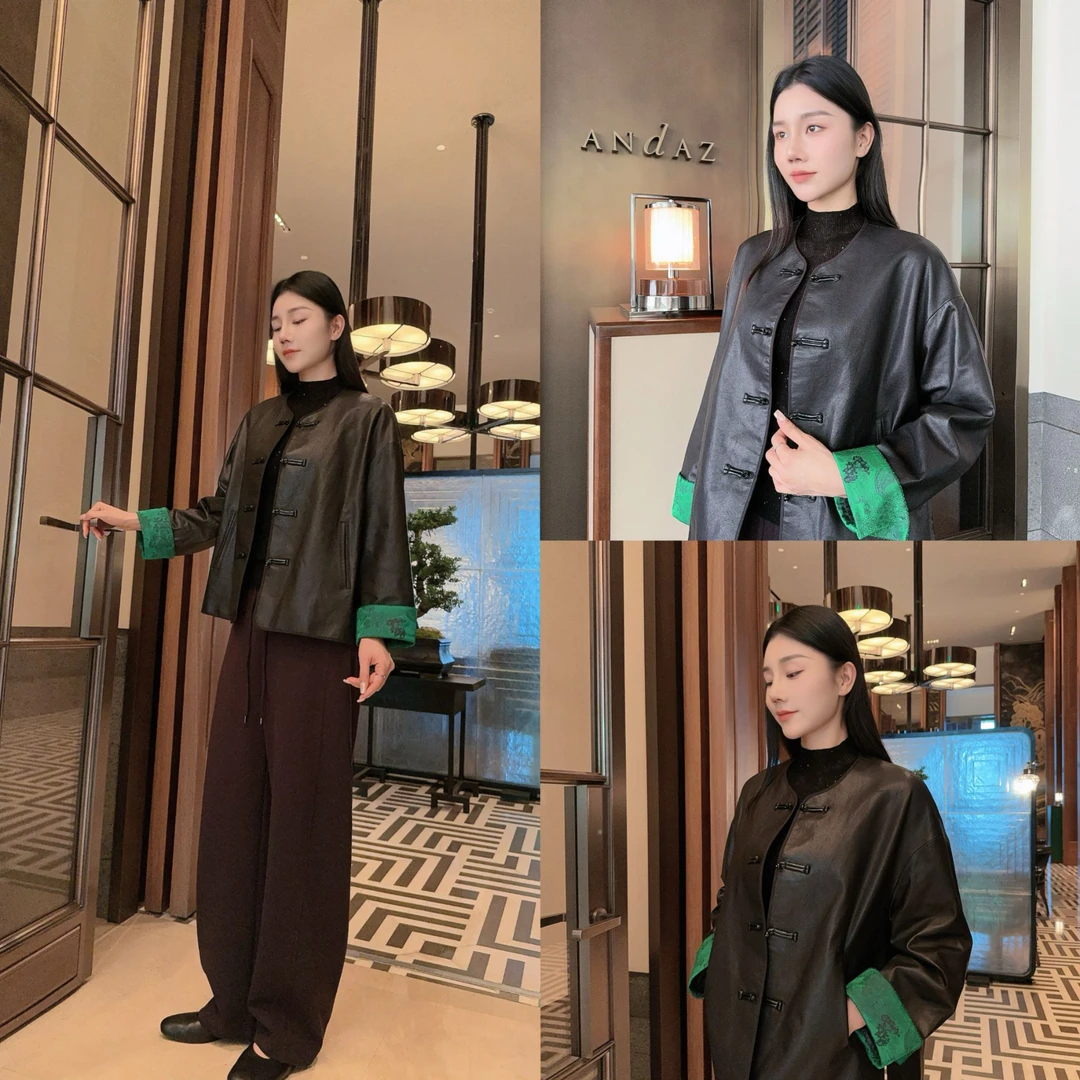 BETTY BAIRN 轻中式进口绵羊皮圆领外套25A-BW986