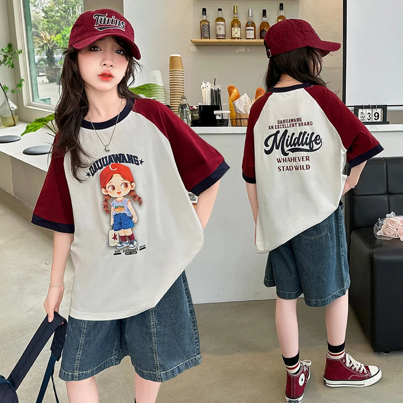 女童套装2025新款儿童T恤洋气时髦中大童女孩夏季卡通休闲两件套