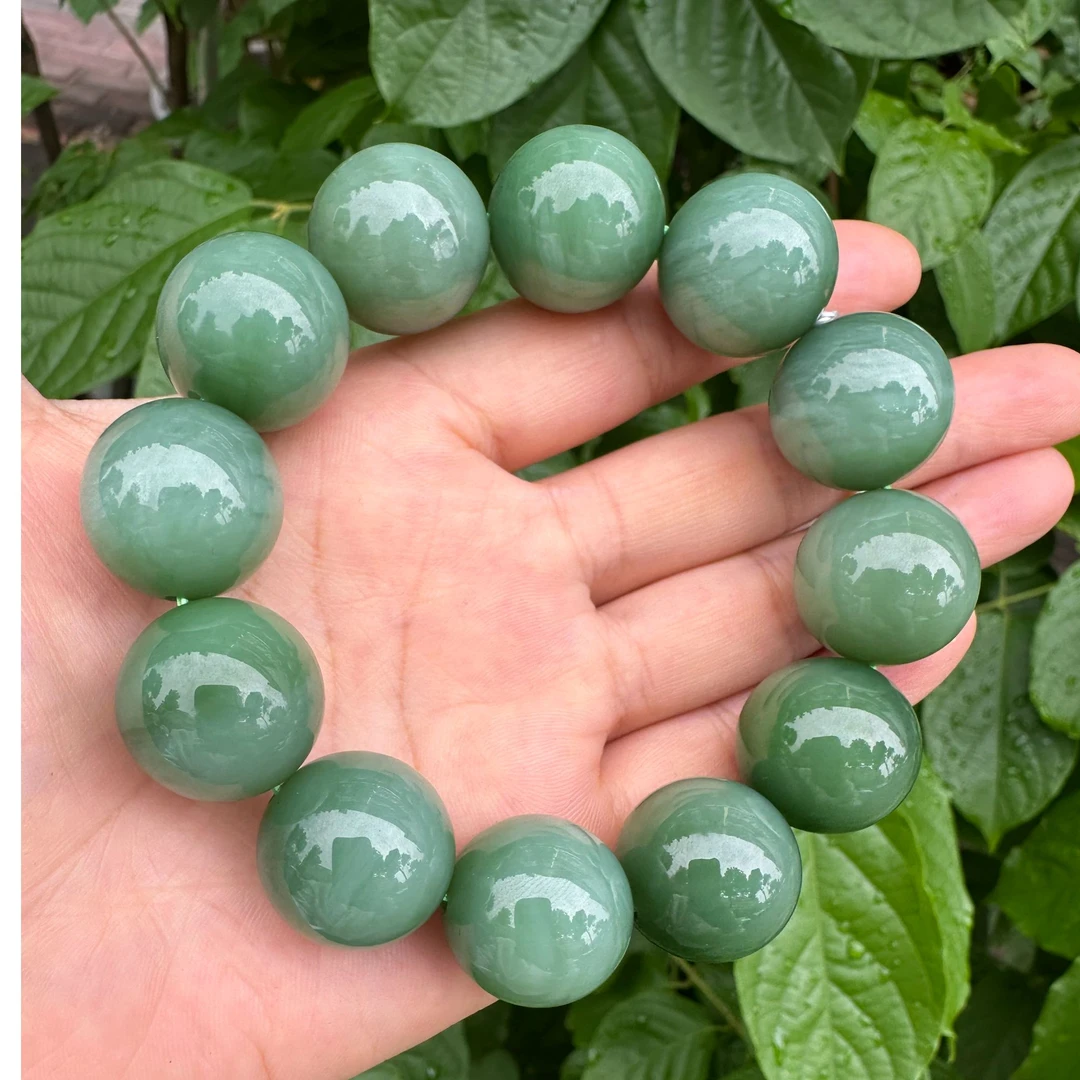 和田玉猫眼手串卡20七号矿粉青