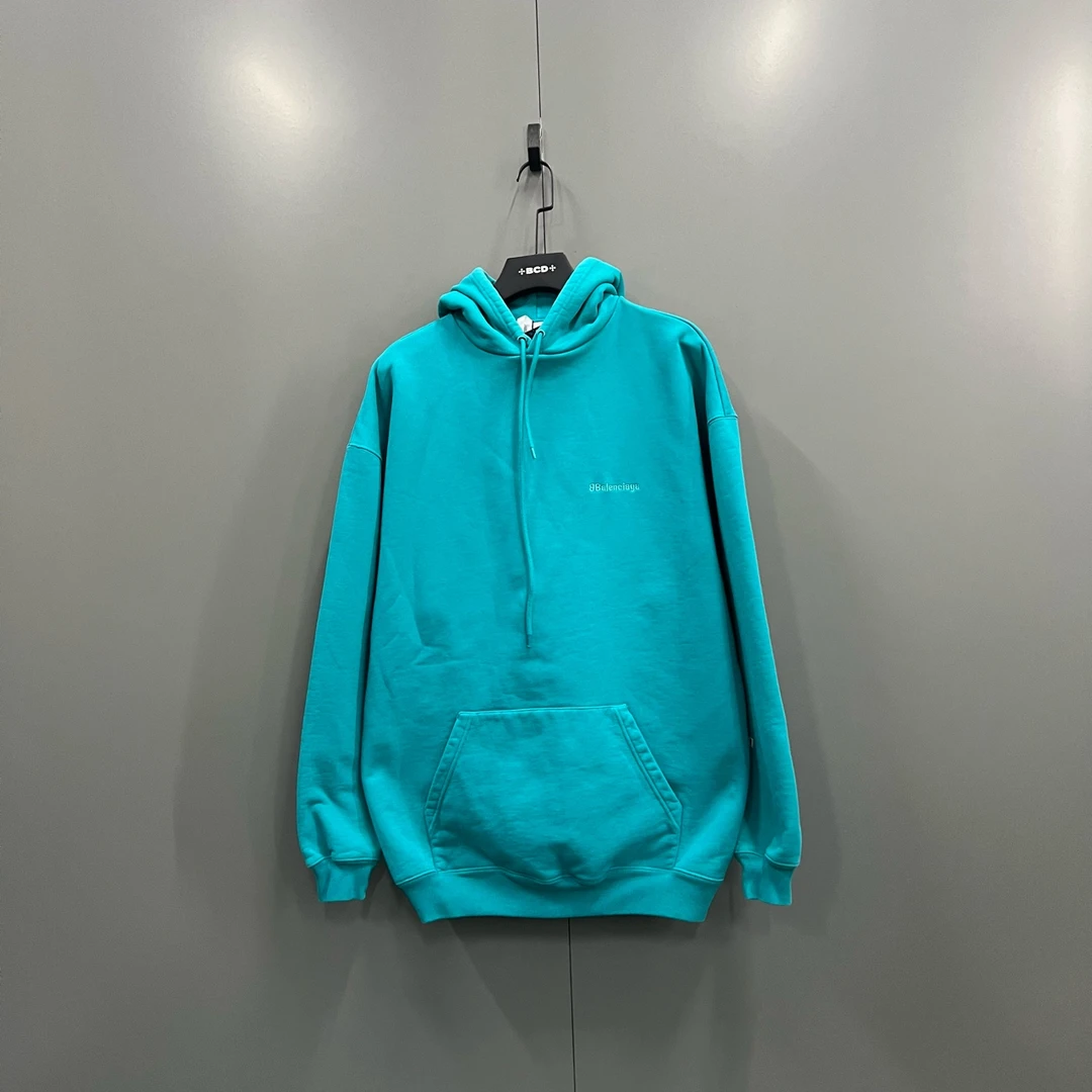 99新 Balenciaga/巴黎世家 h91 孔雀看刺绣logo帽衫 M码 012518