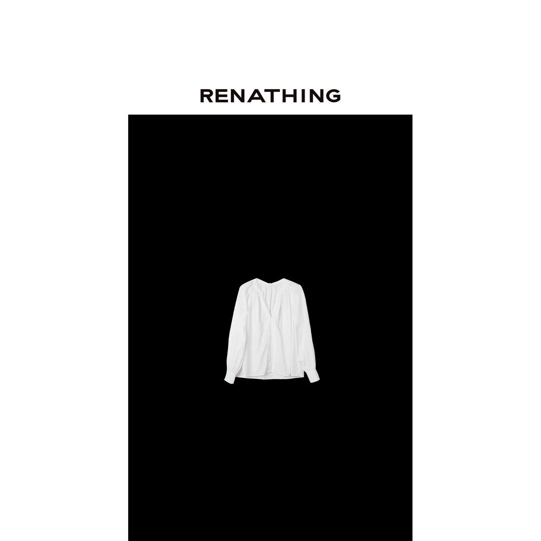 【RENATHING】V领长袖单排扣衬衫