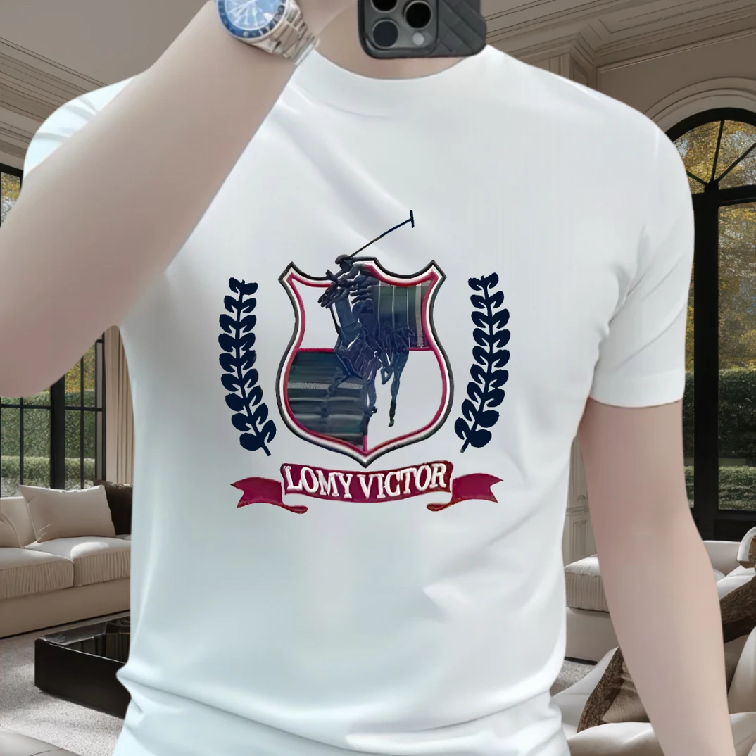 2025夏季新款休闲复古高街潮牌短袖t恤男士修身欧货时尚半袖上衣