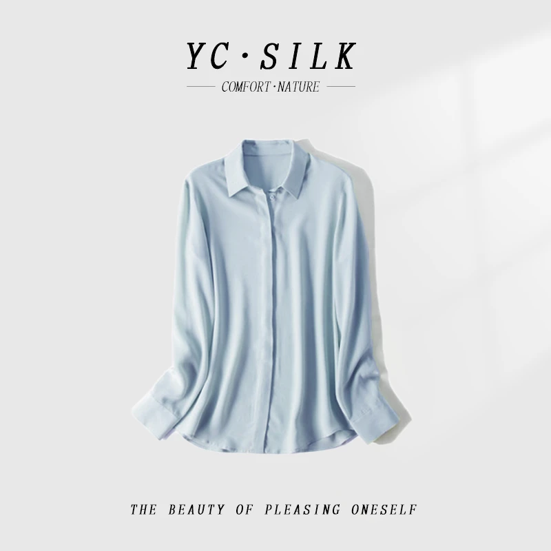 【19姆米弹力带】桑蚕丝通勤常规POLO领衬衫春夏女装小众轻奢纯2400