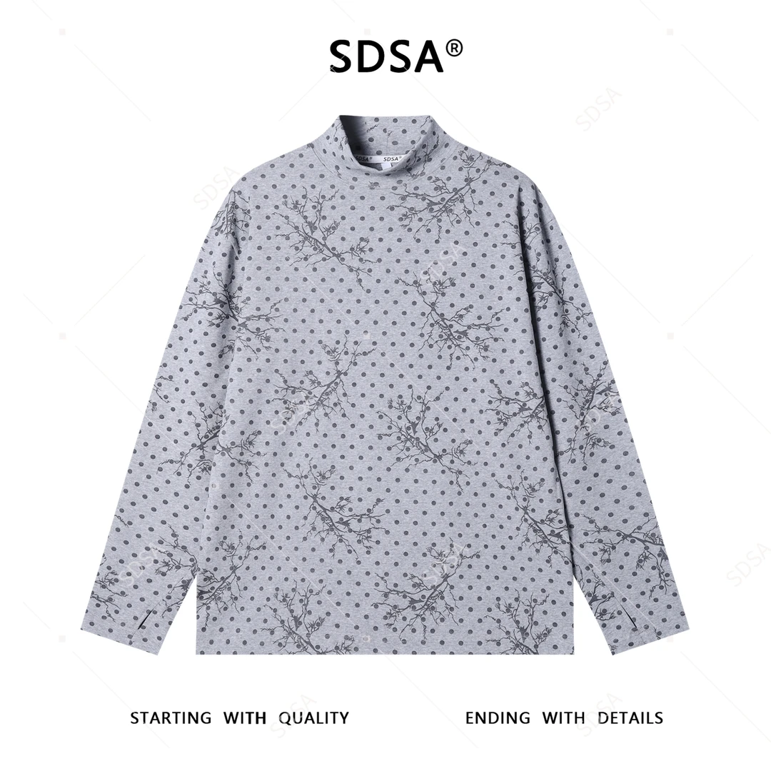 SDSA男士秋冬新款痞帅男装简约撞色波点半高领长袖T恤百搭时尚潮