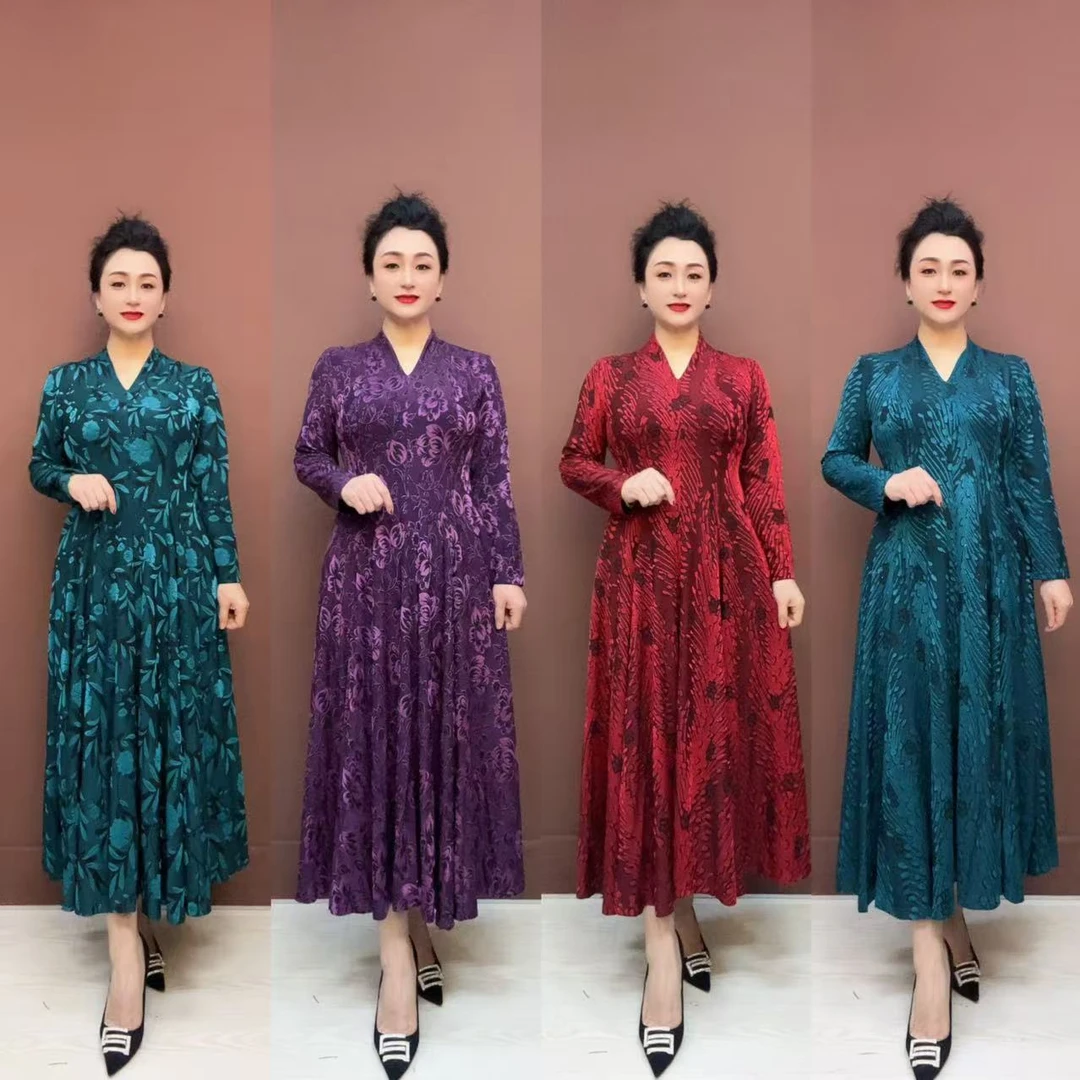 901款大码妈妈装夏季新款连衣裙中老年洋气减龄遮肚气质连衣裙