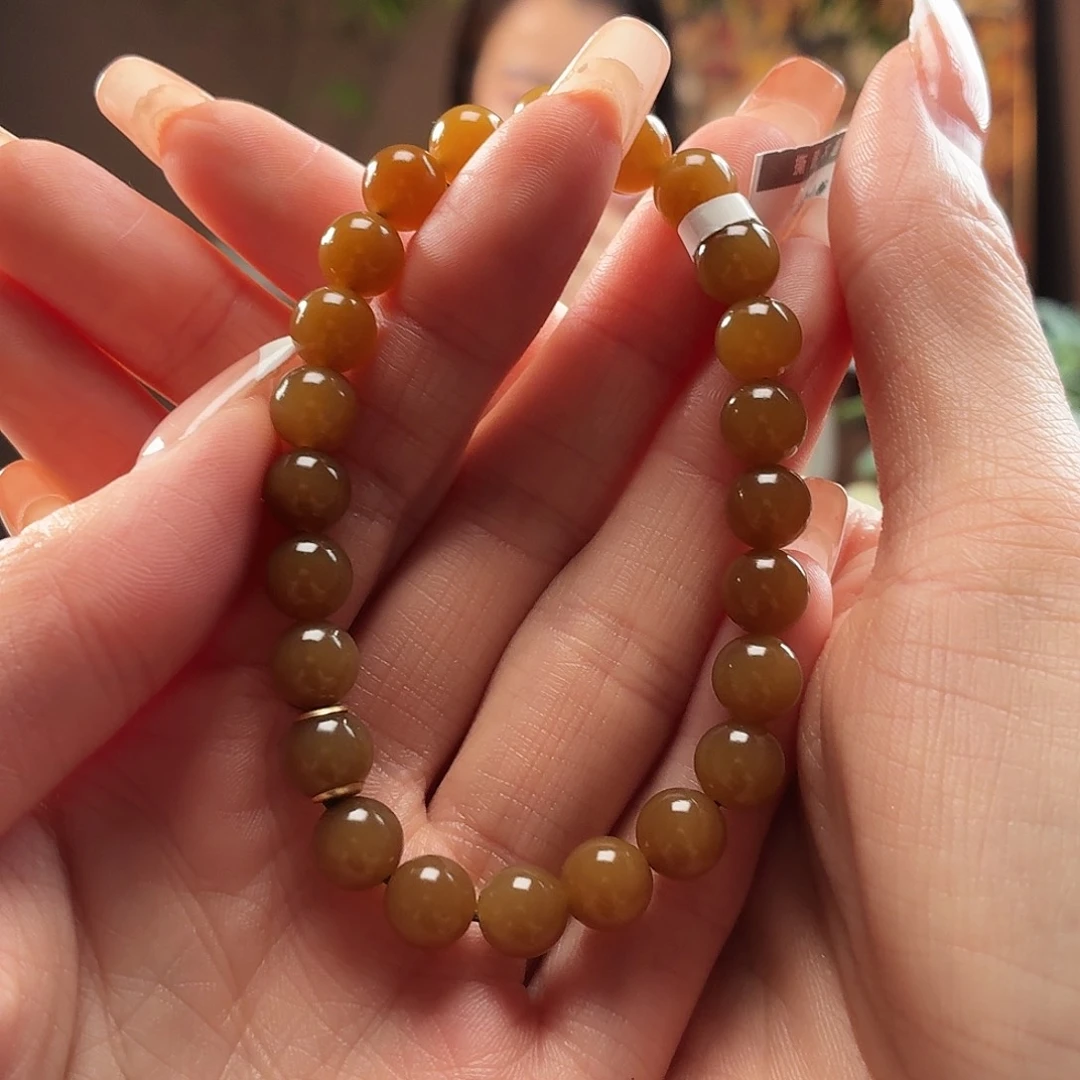 和田玉未镶嵌手串金山卡8圆珠