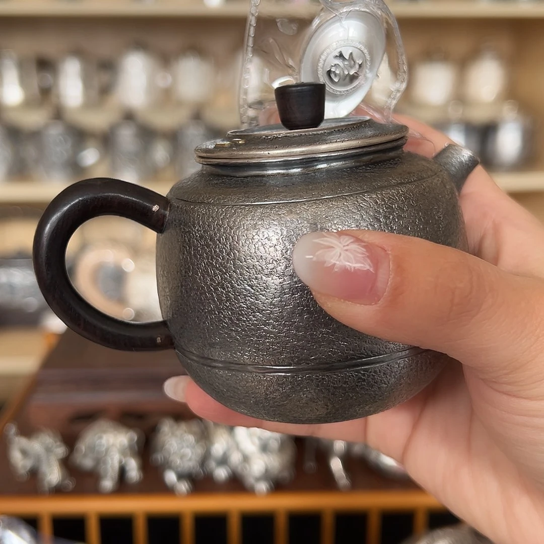 茶盏足银999泡茶壶木柄茶壶