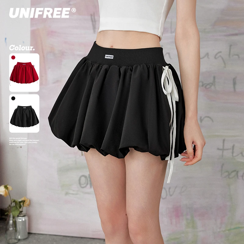 【25年春】安可拉红花苞短裙芭蕾风辣妹A字高腰蓬蓬半身裙