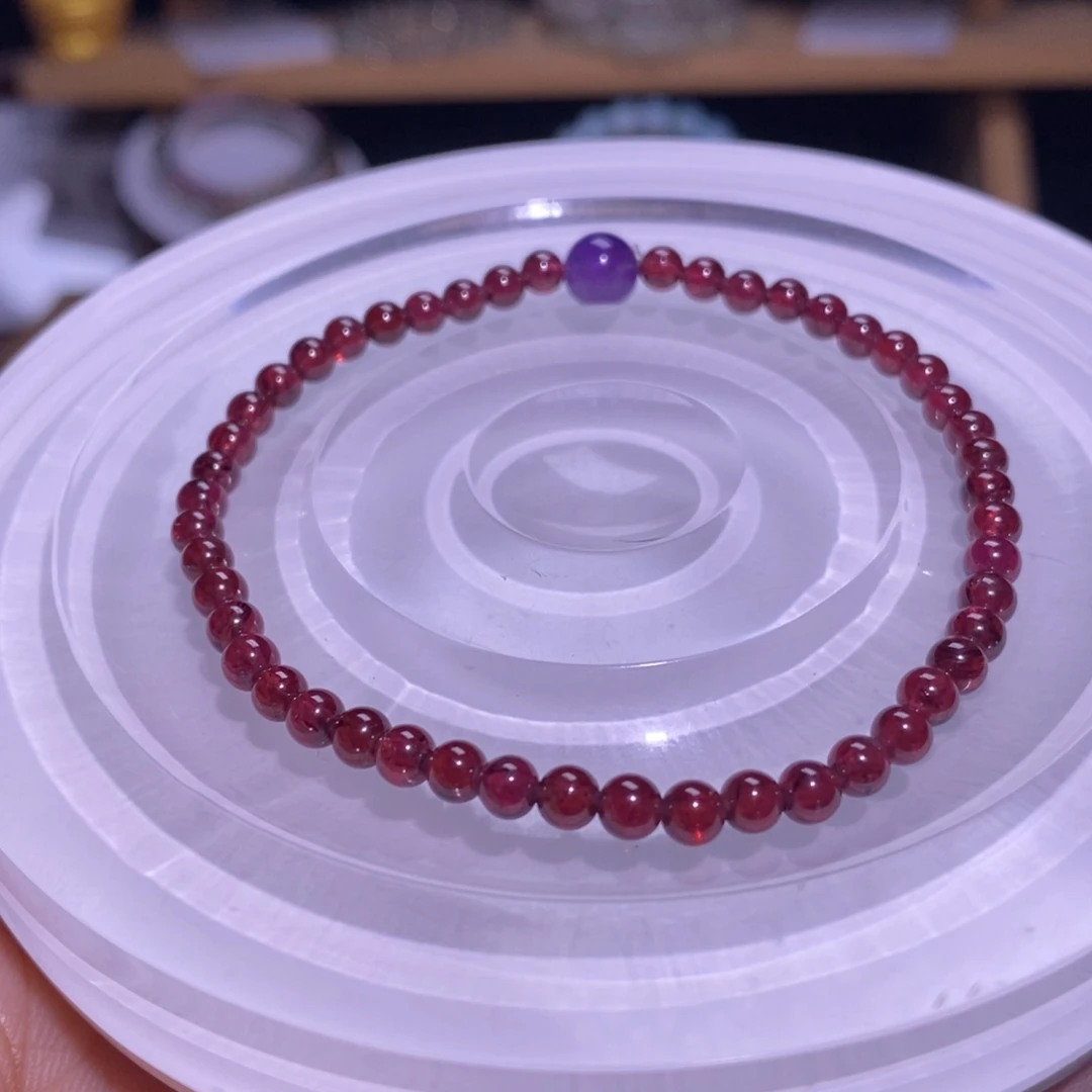水晶未镶嵌手串42香槟粉石榴石